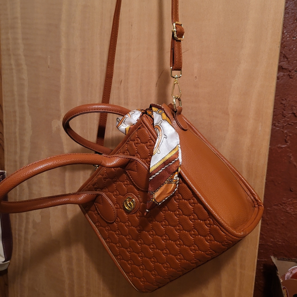 Gucci Brown Shoulder Bag with Scarf Accent